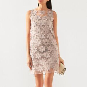 D. Exterior Taupe Floral Embroidered Shift Dress
